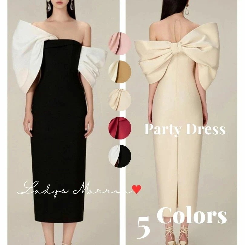 【急速出荷 2025年新作】オフショルダードレス リボンドレス 結婚式タイトドレス お呼ばれドレス 結婚式 パーティードレス 韓国 かっこいい 結婚式 ワンピース プチプラ 結婚式お呼ばれドレス 成人