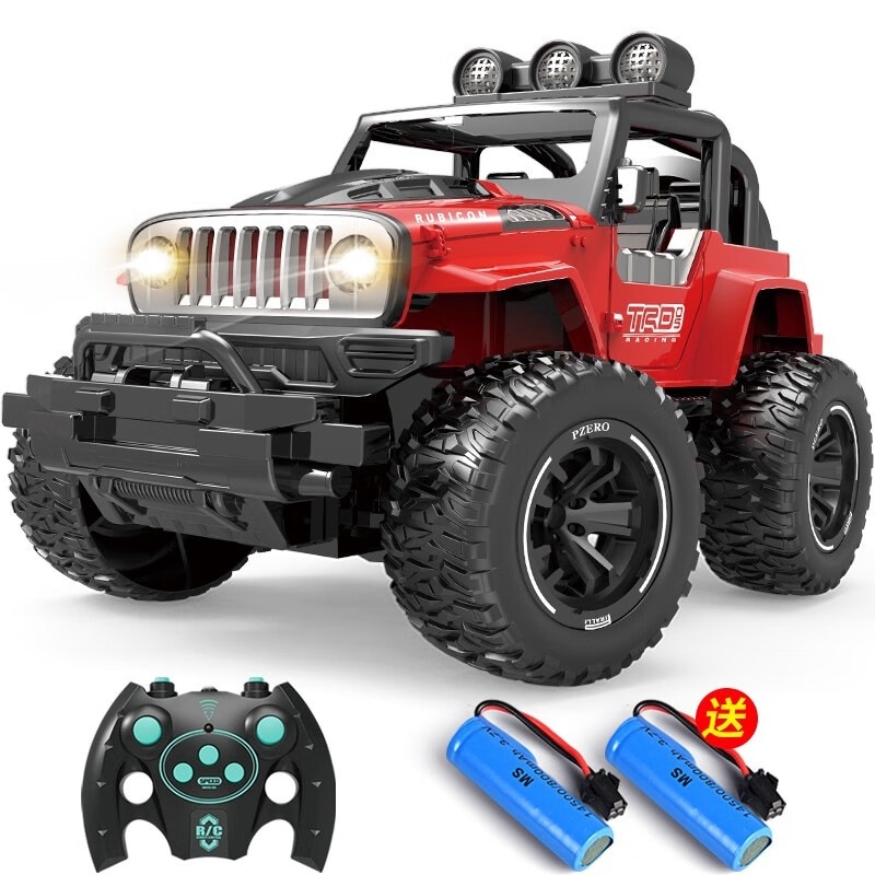 赤のリモコンカーデュアル電気1時間リモコンカーオフロードカー男の子おもちゃの自動車模型子供のレーシングカー子供の誕生日プレゼントライト付きオフロード車【赤のデュアル電気】