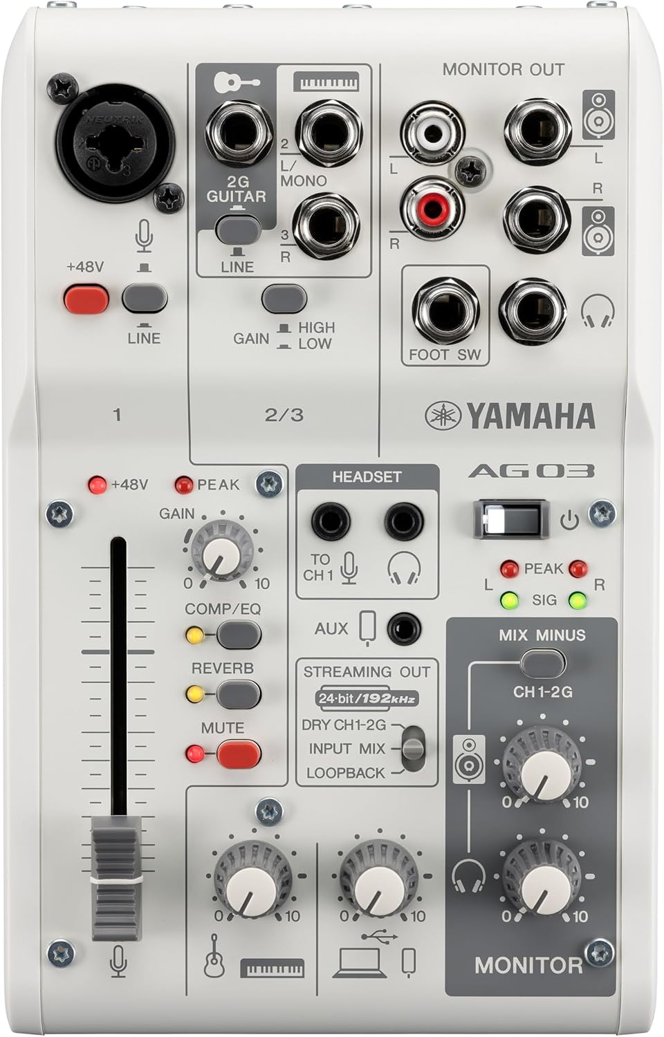 ヤマハ(YAMAHA) ライブストリーミングミキサー 3チャンネル ホワイト AG03MK2 W