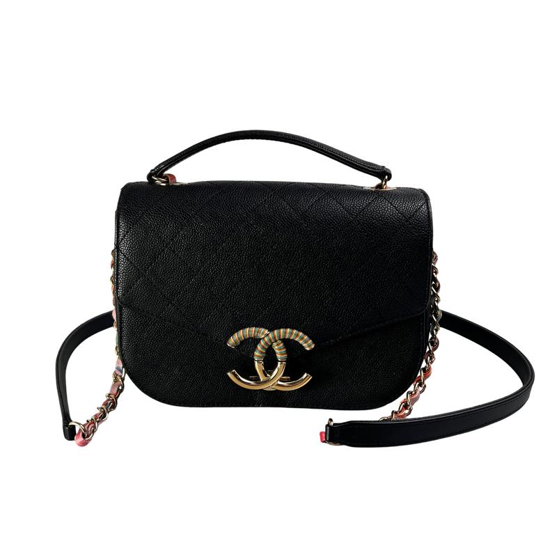 CHANEL シャネル マトラッセ ココマーク カーフスキン ショルダーバッグ ブラック A-13046
