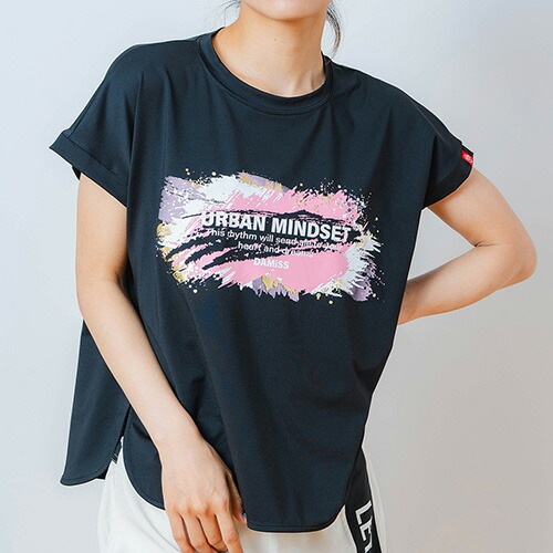 ペインティング Tシャツ 半袖 フィットネス ウィメンズ 1534-1448-BLK