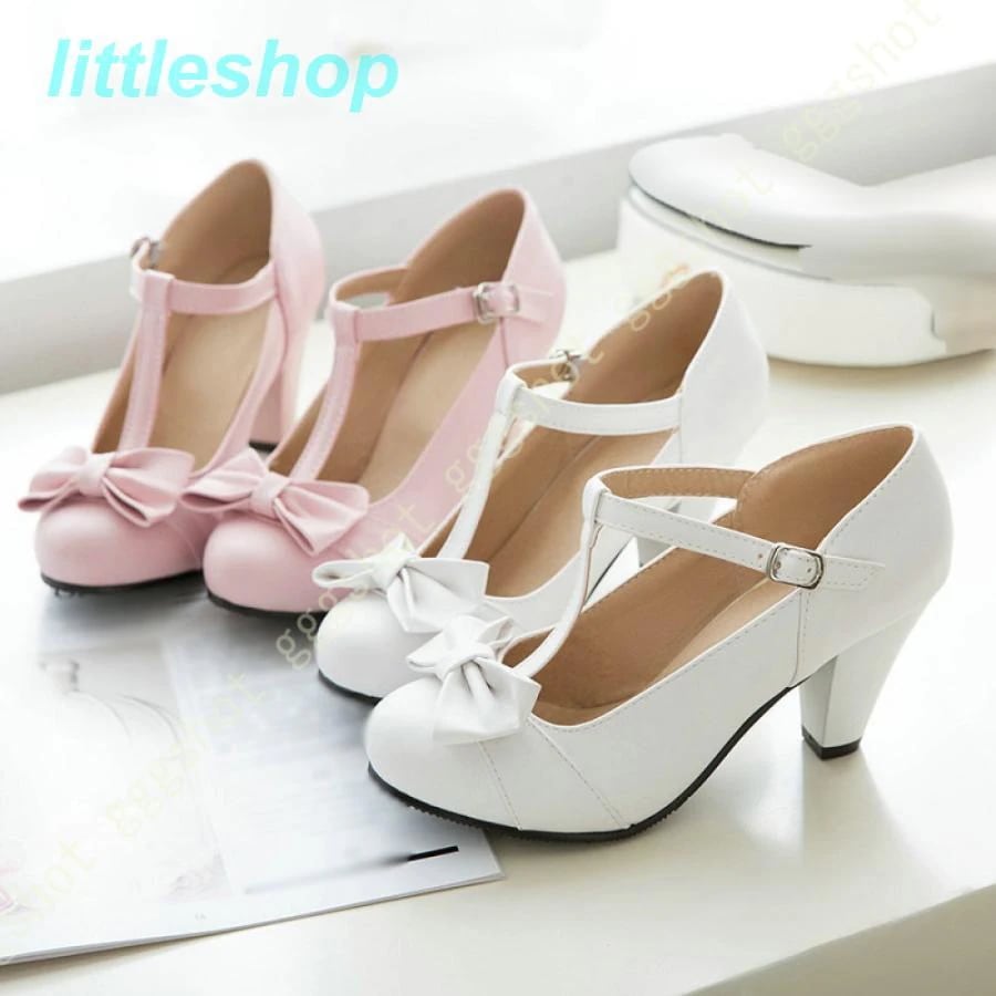 【急速出荷!】ヒールパンプス ロリータ パンプス ストラップ ロリータ靴 レディース パンプス ハイヒール ストラップパンプス 大きいサイズ 小さいサイズ 厚底 太ヒール 安定感 orange