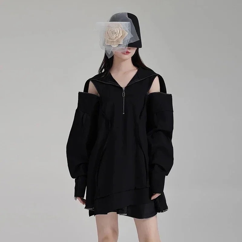 【人気SALE】カシミヤタッチ ロンT ファスナー 長袖 スウェット レディース 春夏 ブラック ゆったり スウェット ロングスウェット 母の日