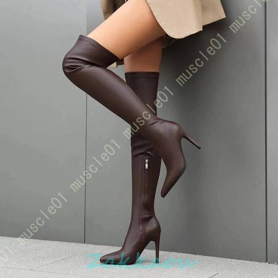 [プレミア]ロングブーツレディースコスプレ痩せ効果ライブニーハイブーツピンヒールパーティー舞台膝上ハロウィンジョッキーブーツ10cmヒール