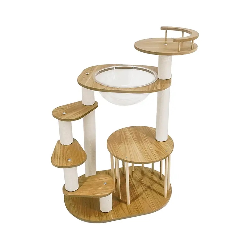 キャットタワー ねこタワー 子猫・短足猫・シニア猫・太った猫に設計 コットン支柱 階段設計 肉球が見える 隠れ家 展望台 爪とぎ