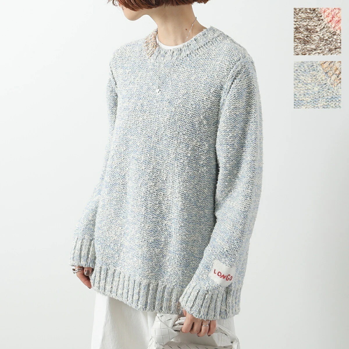 LONGO ロンゴ ニット S022420L レディース 長袖 コットン セーター サマーニット クルーネック イタリア製 刺繍ロゴ セットアップ可能 カラー2色 【mega】