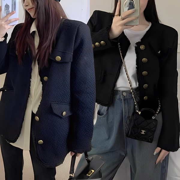 ロングorショートプラスサイズのスリムでハイエンドなジャケット レディース トップス ブレザー カーディガン アウター 上着 テーラードジャケット ロング クロップド丈 長袖 ラウンドネック