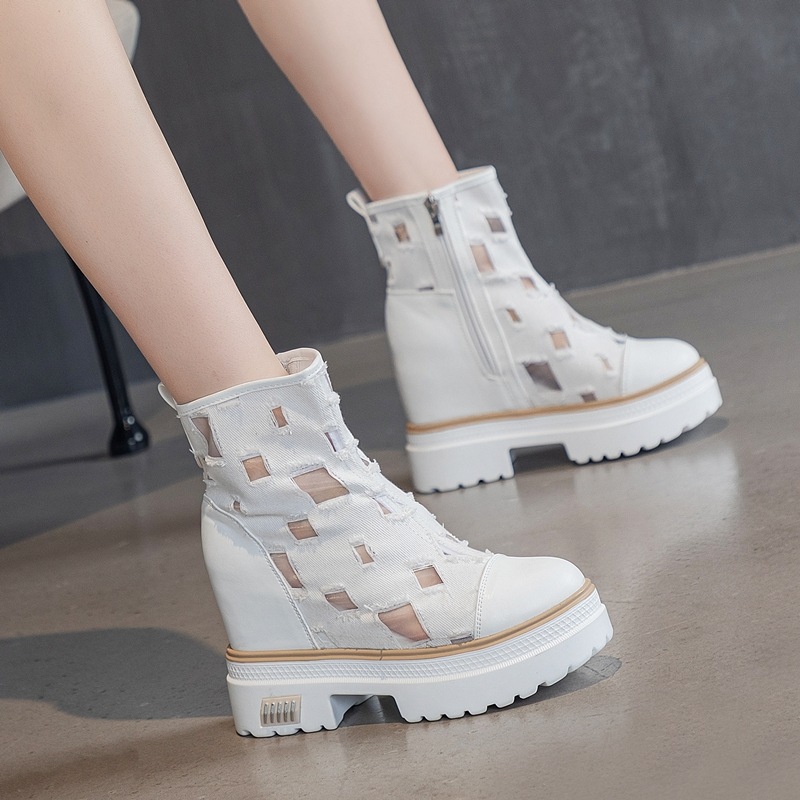 シークレットシューズ 10cmアップ レディース 厚底 ブーツサンダル スニーカー 透かし 夏靴 サマーブーツ おしゃれ ショートブーツ スポーツ 美脚