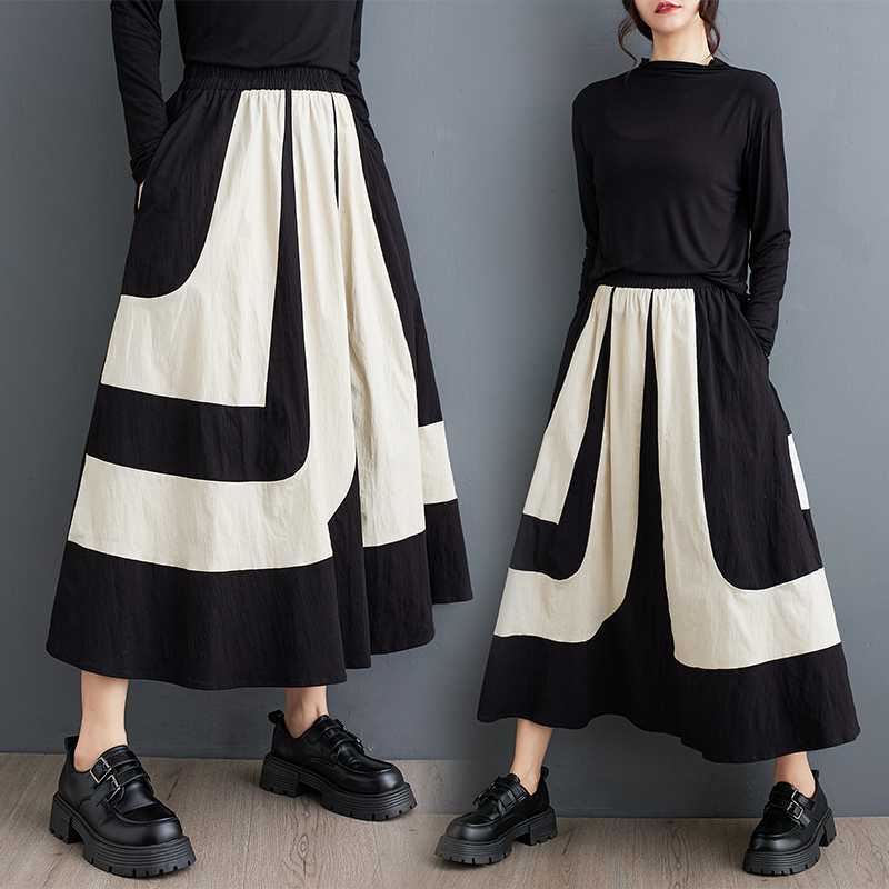 「ファットガール」 2024秋新品 スカート ドッキング色 大きいサイズ 体型カバー レディース ロングスカート メガ割30%までに制限