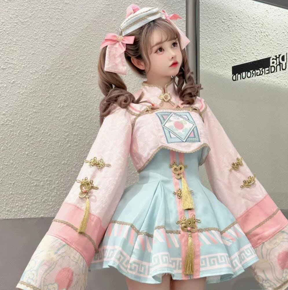 【急速出荷!】甘くて可愛いキョンシーコスに ロリータ 仮装 コスム セットアップ トップス ワンピース ミニスカート 帽子 ミニ丈 Aライン ハロウィン コスプレ 韓国っぽ チャイナ服 スタイルアップ