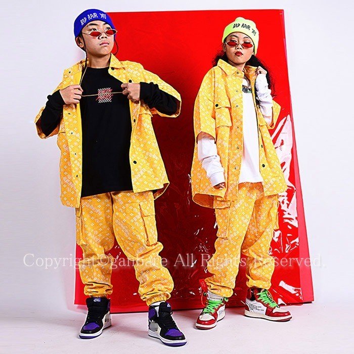 黄色 ジャケット パンツ キッズ 男の子 女の子 HIPHOP ダンス衣装 原宿系 ストリートダンス