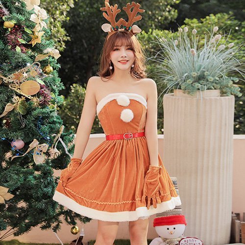 508コスプレ コスチューム サンタガール風 キュート フレア ふんわり ベアトップ 華やか ボレロ ブラウン フリーサイズ GRAXIA グラシア