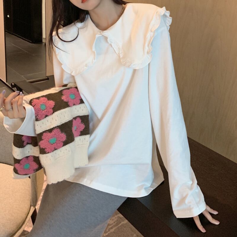 3color レディース トップス シャツ ブラウス フリル 袖あり 長袖 グレー 241 4,869円