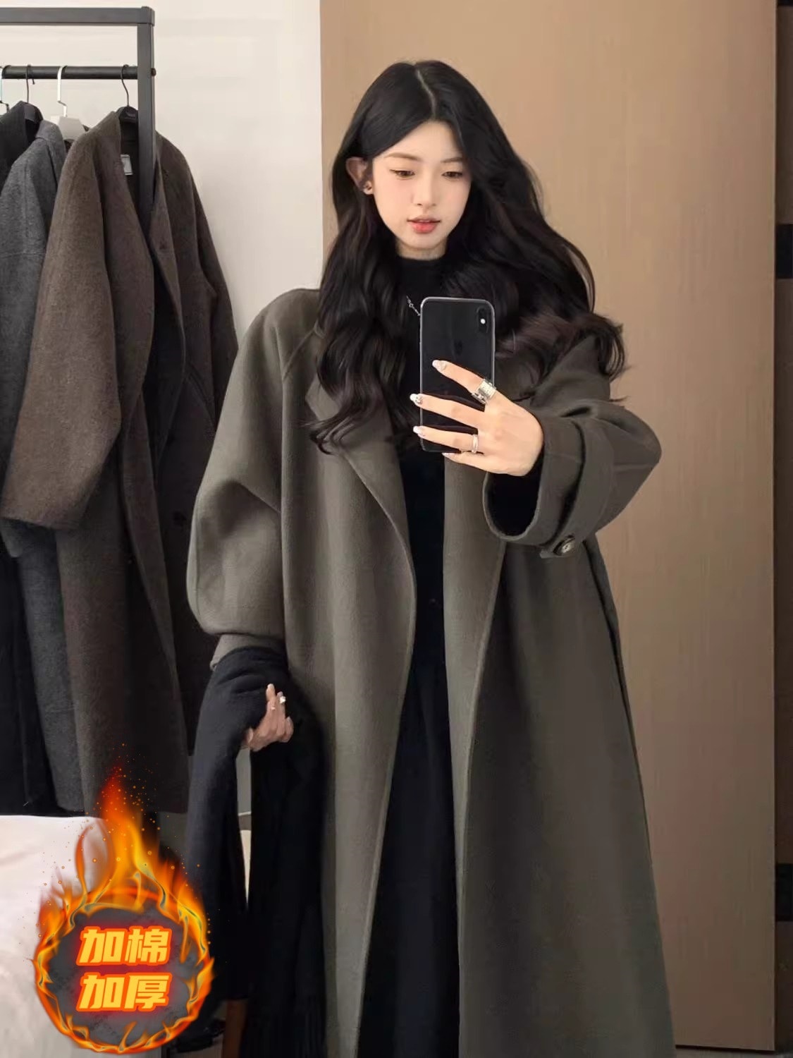 ラシャコートフェミニンで高級感のあるヘボン風の厚毛のコート