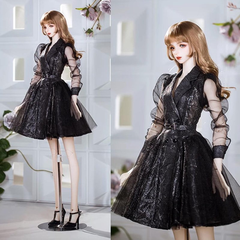 BJD 1/3 ドール服 切り替えワンピース 黒色 長袖 SD/SD16/SDGR/69cm女の子サイズ球体関節人形用衣装