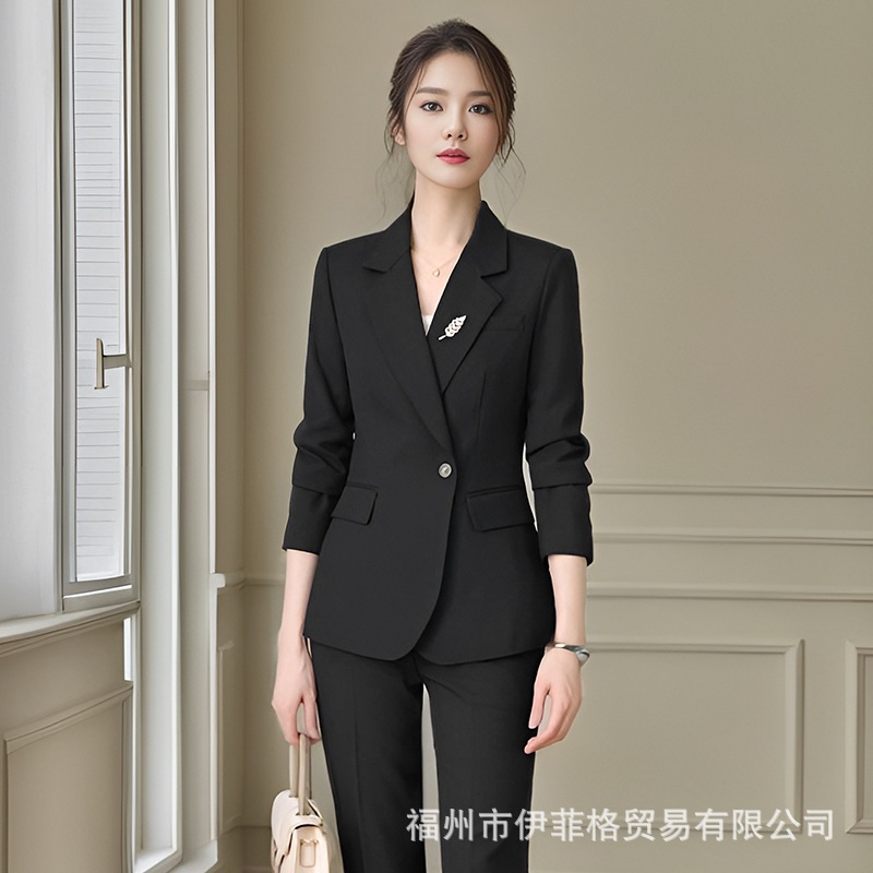 青と黑のスーツ女性スリムフィット2024春と秋のファッション気性プロフェッショナルスーツ弁ナースオフィスワーカーオーバーオール