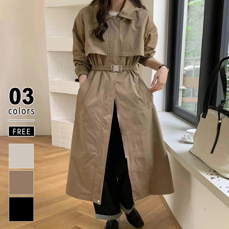 [ 即日発送]コート ステンカラーコート ヨーク付き レディース トレンチコート アウター ロング丈 ロングコート きれいめ ゆったり オシャレ スプリングコート ベルト付き トレンチ ポケット 羽織