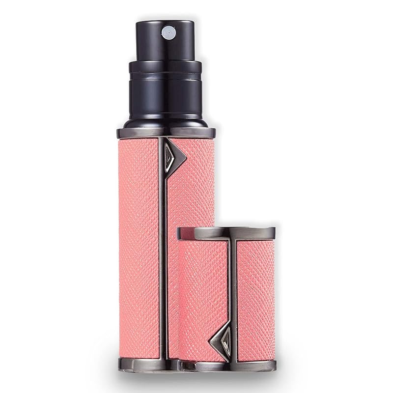 AlxMuNao アトマイザー 香水 レザースプレー 噴霧器 携帯用 詰め替え容器 香水用 機内持ち込み可能 プシュ式 (ブラックエッジピンク)