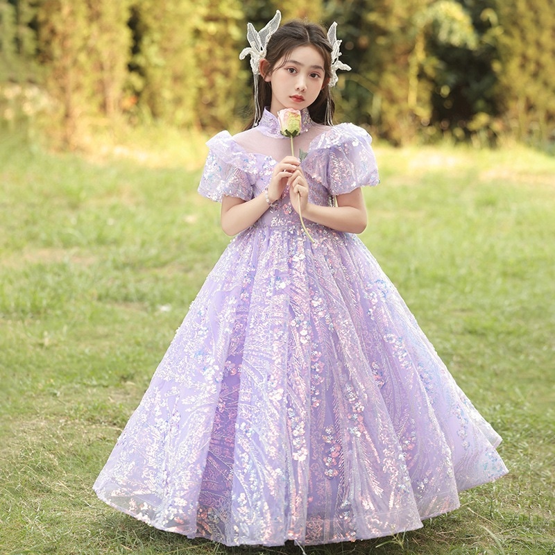 子供ドレス パープル 誕生日パーティー プリンセスドレス 女の子 フラワーガール 結婚式 小さな女の子 ピアノ演奏衣装