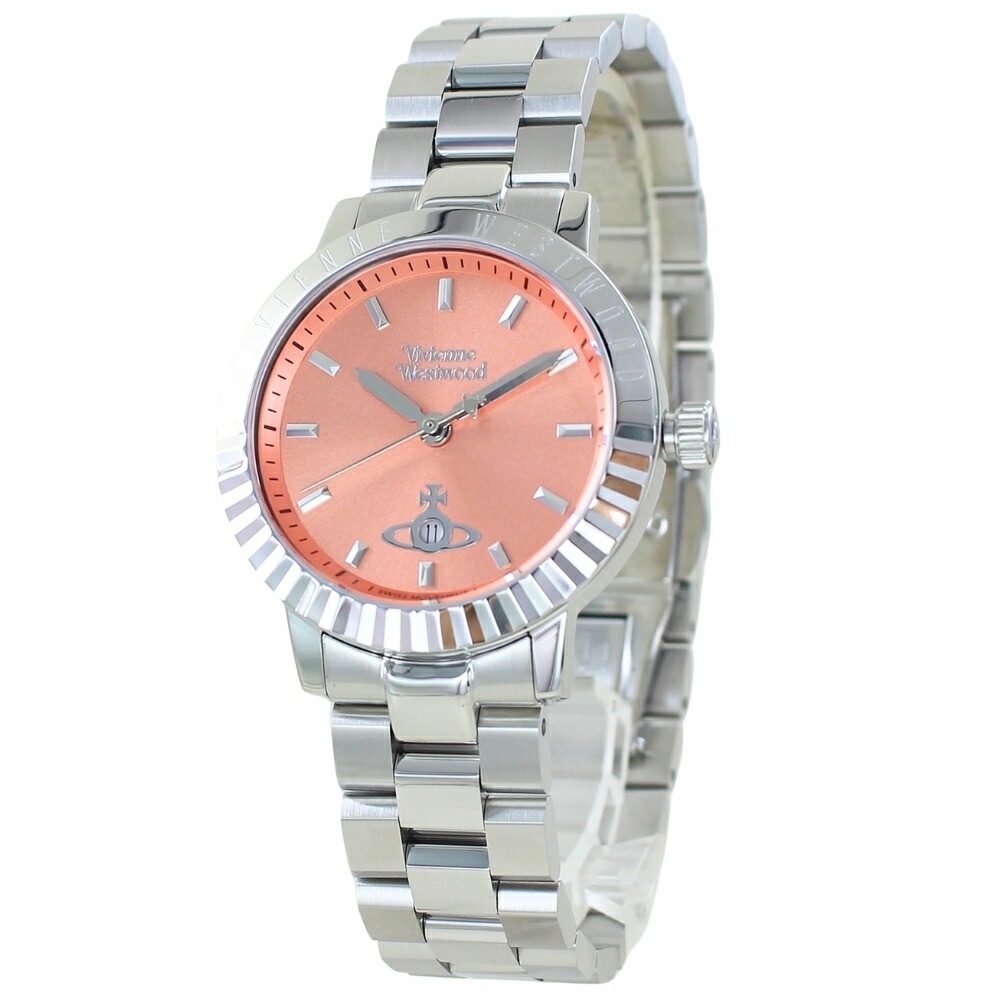 ヴィヴィアン ウエストウッド 腕時計 レディース シルバー コーラルピンク ブレスレットウォッチ オーブロゴ 日付 デイト付き おしゃれ プレゼント 女友達 彼女 母 妻 誕生日 記念日 ギフト VI