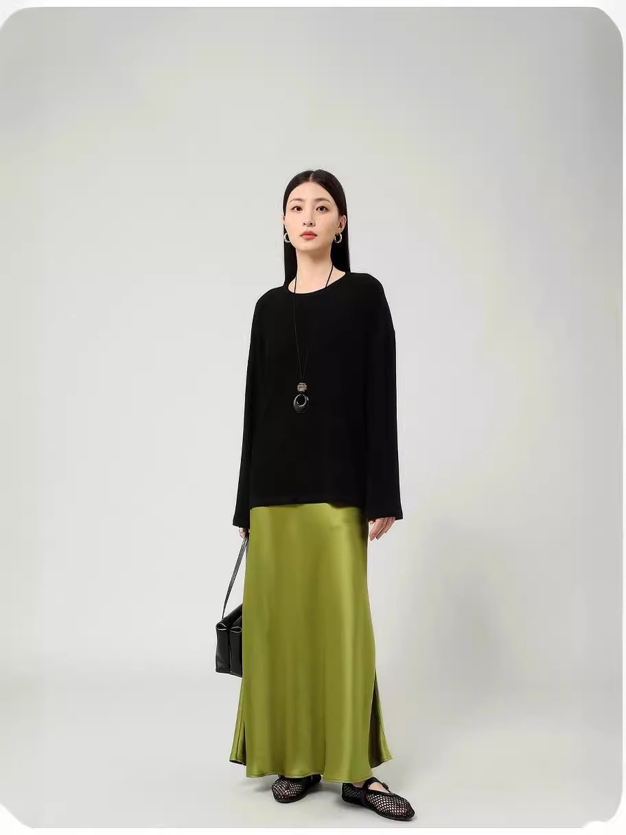 アセテートシルク感の高い垂順牛筋ハイウエストロング丈半身スカート女性45度斜め裁断で痩せた気質のフィッシュテールスカート