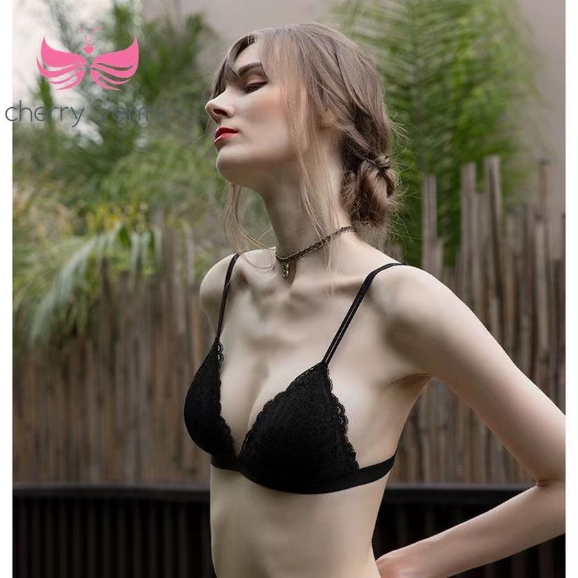 フレンチスタイルのレディースランジェリーワイヤーなし超薄型ストラップが細いブラジャー小柄で胸が平らな女性にピッタリ背中が美しくセクシーなレースの三角カップブラジャー 5,461円