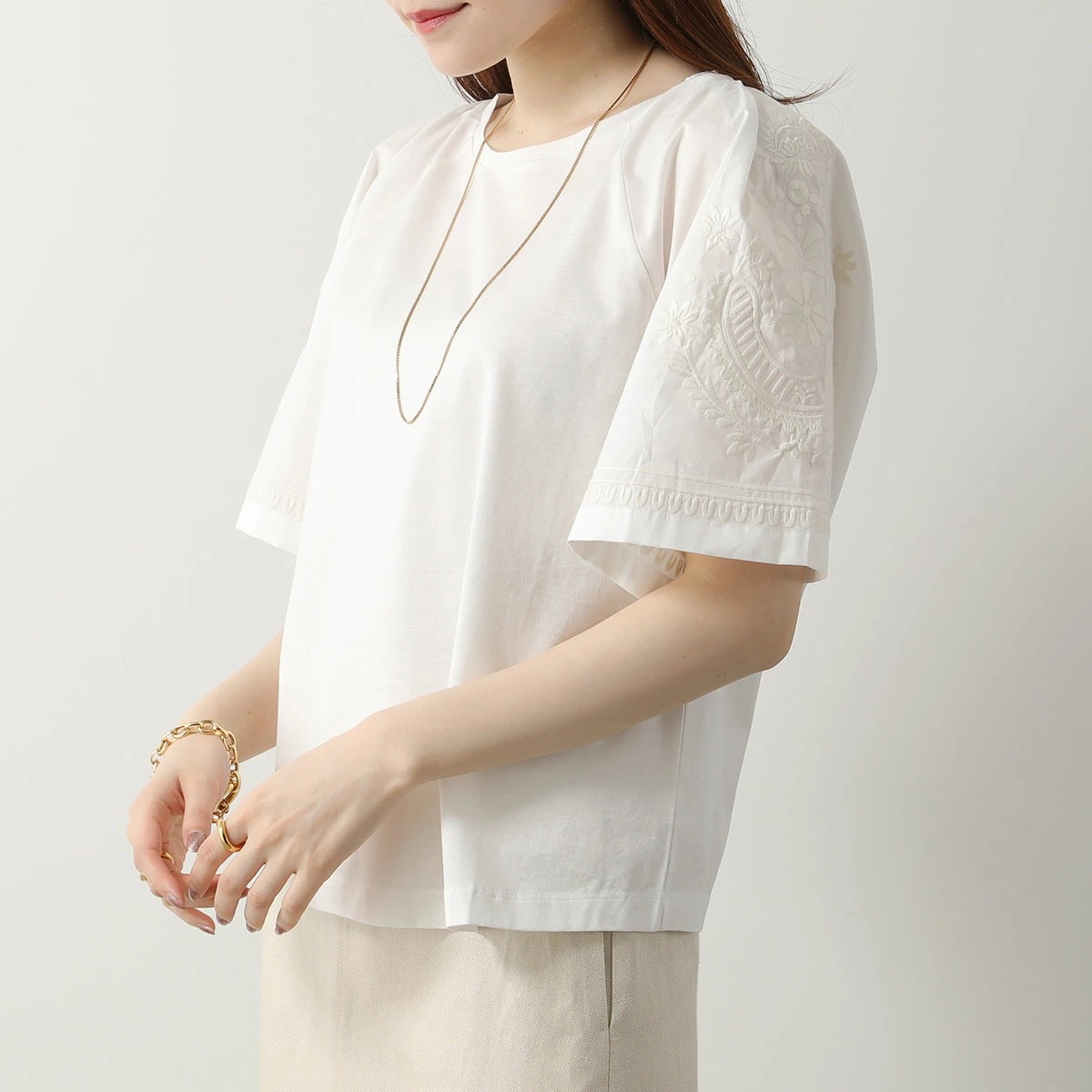 WEEKEND MAX MARA ウィークエンド マックスマーラ Tシャツ LIVORNO レディース 半袖 カットソー 刺繍 フラワー 花柄 クルーネック コットン 001