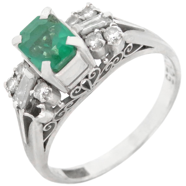 リング 指輪 緑石リング Pt900 緑石 プラチナシルバー 色石 グリーン Pm900 6号【中古】