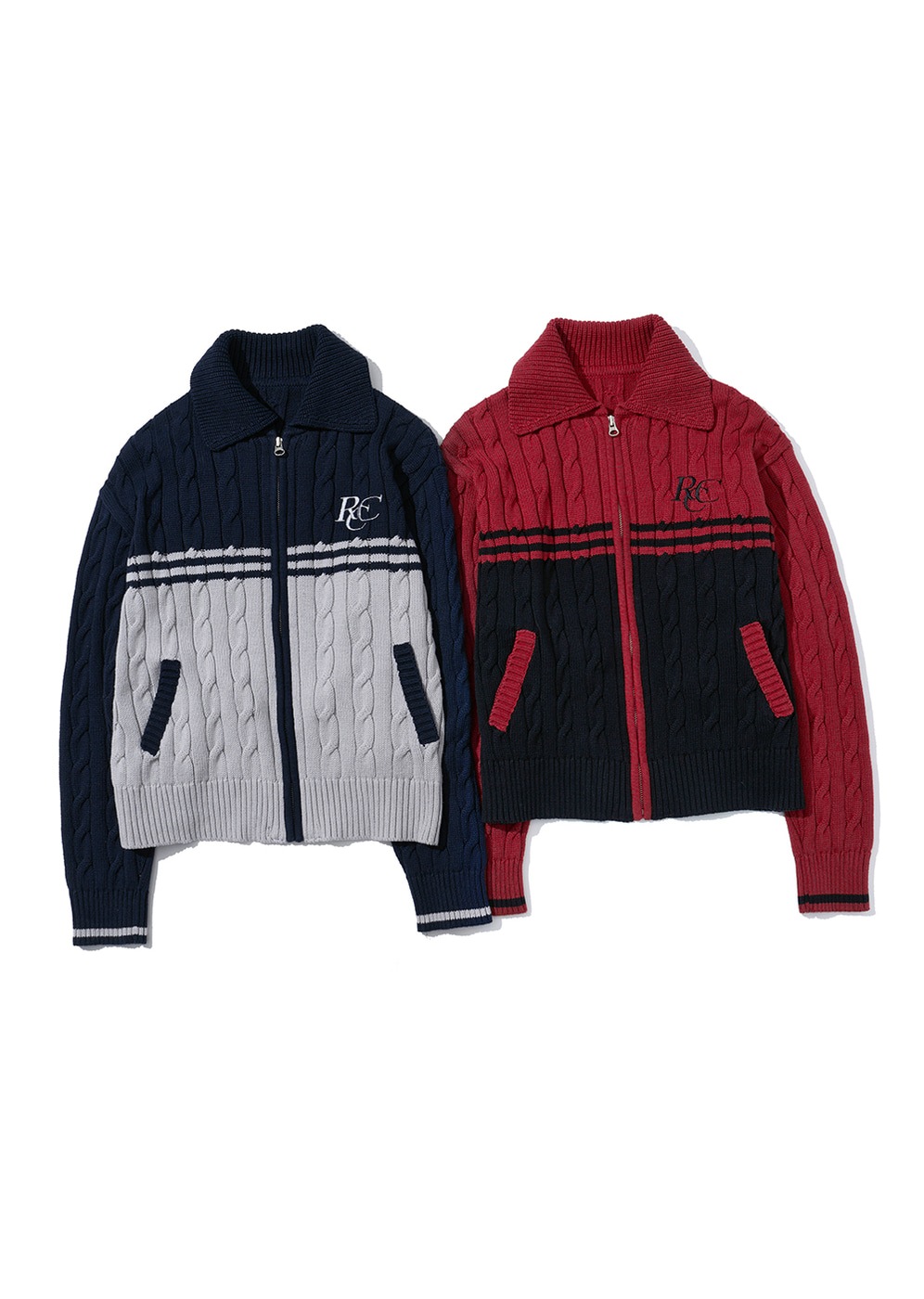 【ROCCI ROCCI】 RCC CABLE KNIT ZIPUP CARDIGAN : 2COLORS