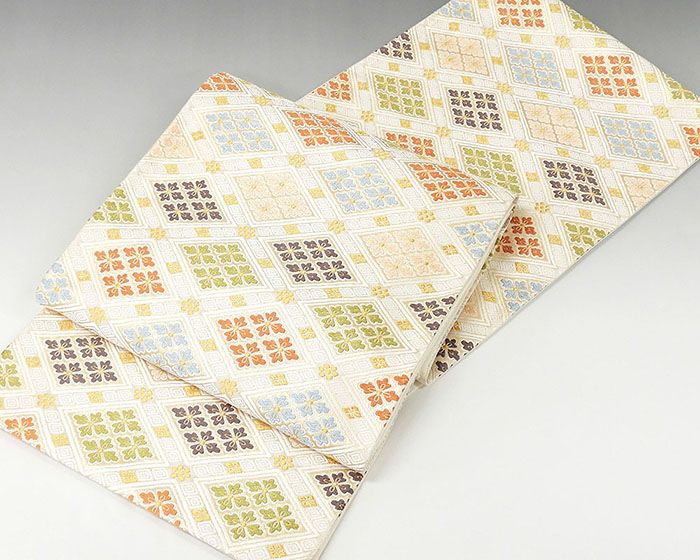 袋帯 新品仕立済 正絹 西陣 河合美術織物謹製 有職四ツ菱文 唐織り 袋帯 新品 仕立て上がり