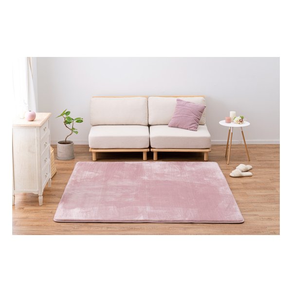 洗える低反発ラグ メレンゲタッチ 約185×185cm 撥水 ホットカーペットカバー ピンク 240620651