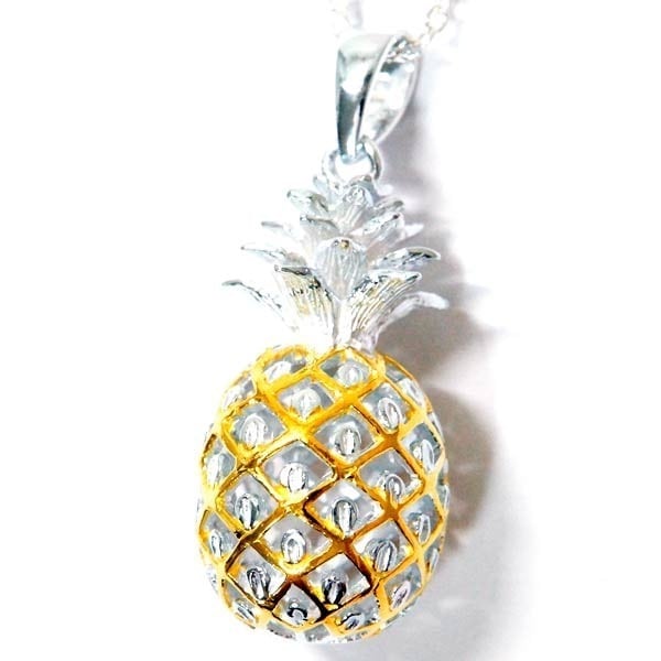 ハワイアンジュエリー ペンダント ネックレス パイナップル フルーツ ラージサイズ イエローゴールド レディース シルバー925