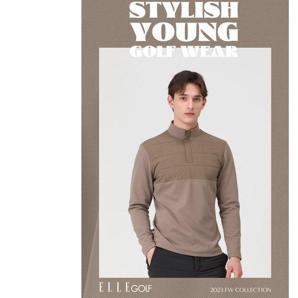 男性フロントキルティング防風ハーフジップTシャツ6J75452ダークベージュネイビー04_CC