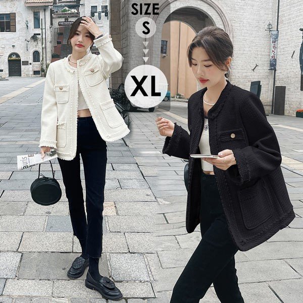 贩売促进 ツイードジャケット レディース アウター ノーカラー ライトアウター 通勤 ビジネス フォーマル 入学式 卒業式 入園式 卒園式 オフィス パーティー お宮参り 30代 40代 50代 秋