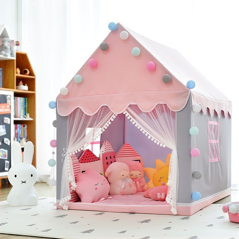 セルフティンバーチルドレンズテント屋内ゲームハウスプリンセスガールズホームスモールハウスキャッスルベッド蚊網