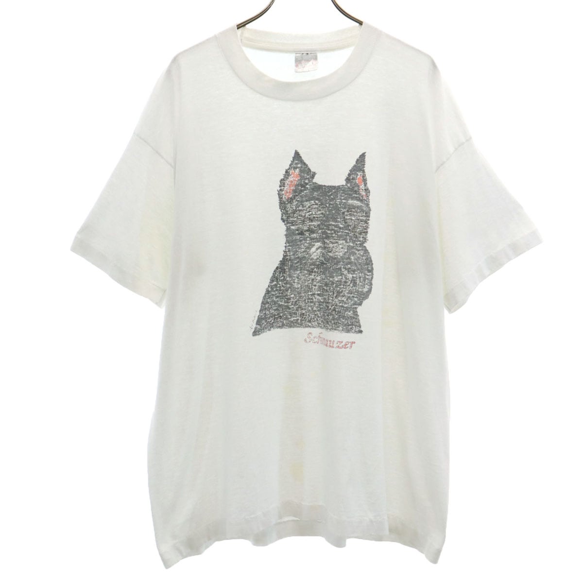 FRUIT OF THE LOOM BEST フルーツオブザルーム ベスト 90s オールド シュナウザー プリント 半袖 Tシャツ XL ホワイト シングルステッチ 犬 ドッグ メンズ 古着