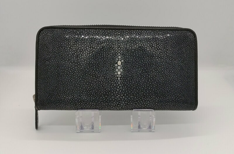 スティングレイ　エイ革　ガルーシャ　シャグリーン　一枚革　長財布　手作り　ラウンドファスナー tawal0006