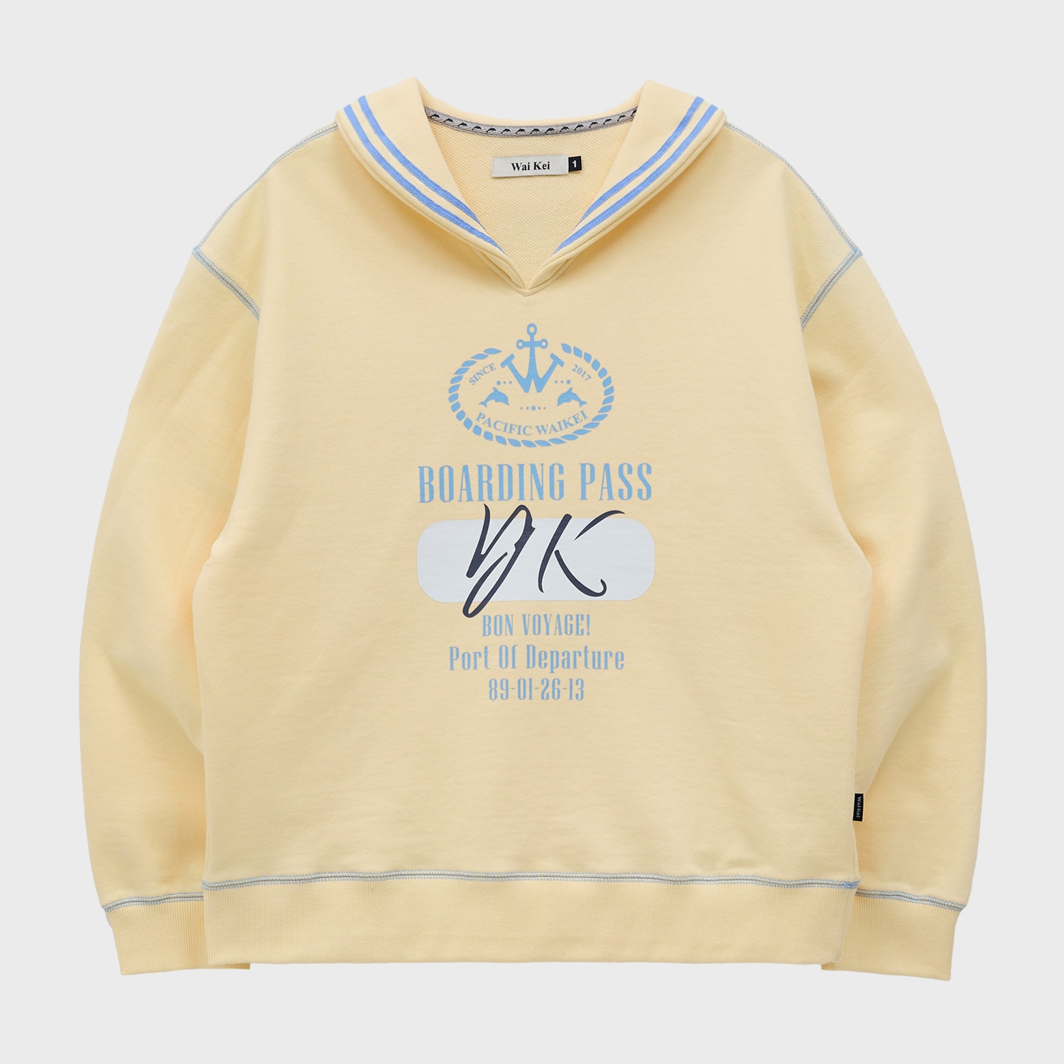 Shawl collar marine sweatshirts LIGHT YELLOW