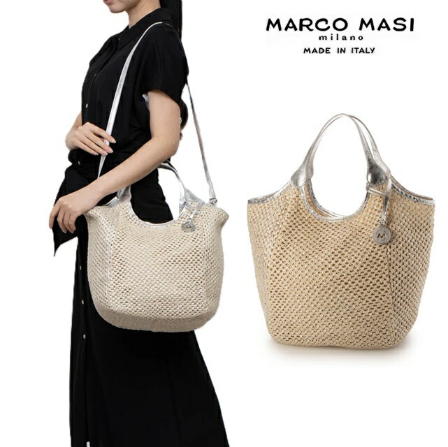 Marco Masi マルコマージ バッグ 2141 3304 トートバッグ レディース イタリア製 牛革 本革 ラフィア コンサバ A4 大容量 肩掛け 25SS 春夏 ショルダー