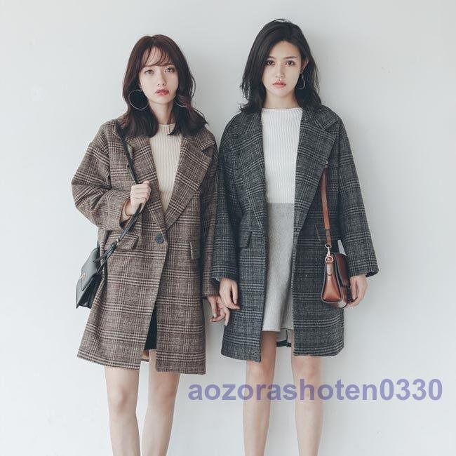 チェスターコート レディース チェック柄 コート 秋冬 ラシャコート レトロ チェック柄コート 厚手