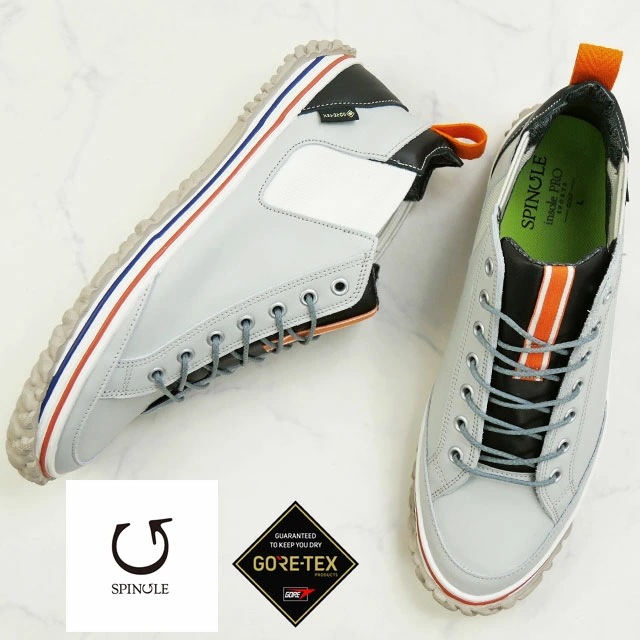 スピングル メンズ ゴルフスニーカー 防水 ミッドカット ゴルフシューズ 本革 ゴアテックス スパイクレス 日本製 ゴルフコース ラウンド 抗菌仕様 SP-1652 ライトグレー サイドゴア メイドイ