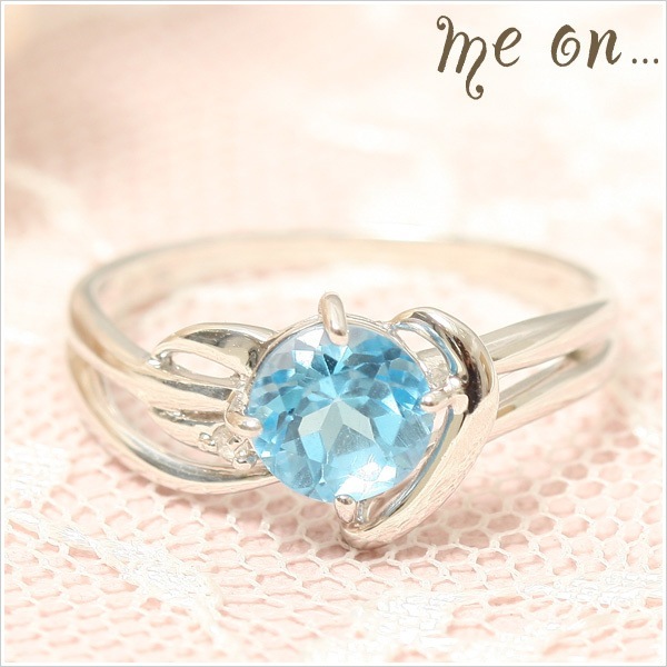 me on... 18金 K18 ホワイトゴールド WG アシンメトリーデザインラグジュアリーブルートパーズ＆天然ダイヤモンドリング 発送目安：２３週間