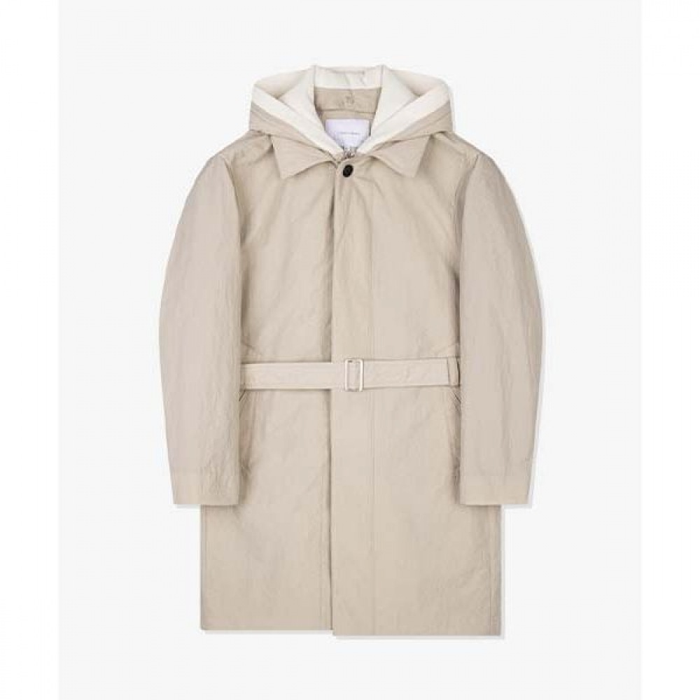 [リバークラッシュ] LKS20303ライトベージュオーバーフィットフード付き取り外し可能なトレンチコート