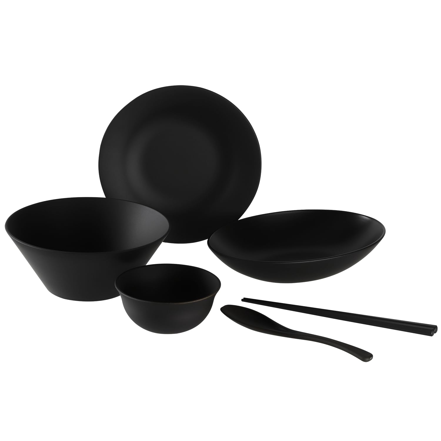 rebirth(リバース) ナチュラルシリーズ 食器セット 一人暮らし 箸・スプーン入 黒 日本製 プラスチック 軽い 食洗機対応 電子レンジ対応 (ブラック)