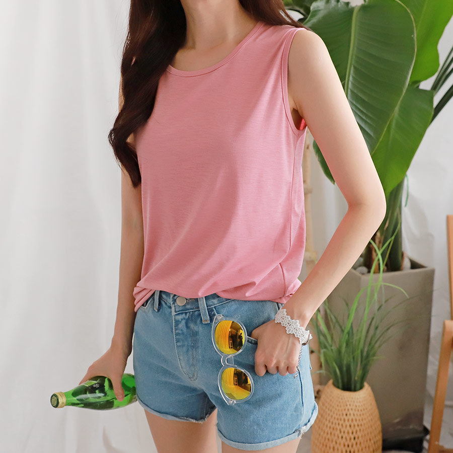 [韓国ファッション]アイエムスー 女性用 デイリー カラー 袖なしTシャツ