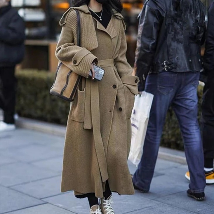 人気なリブニット韓国系の怠惰な風ロンコート秋冬デザイン感がゆるい洋風のセーターのカーディガンコート30%制限