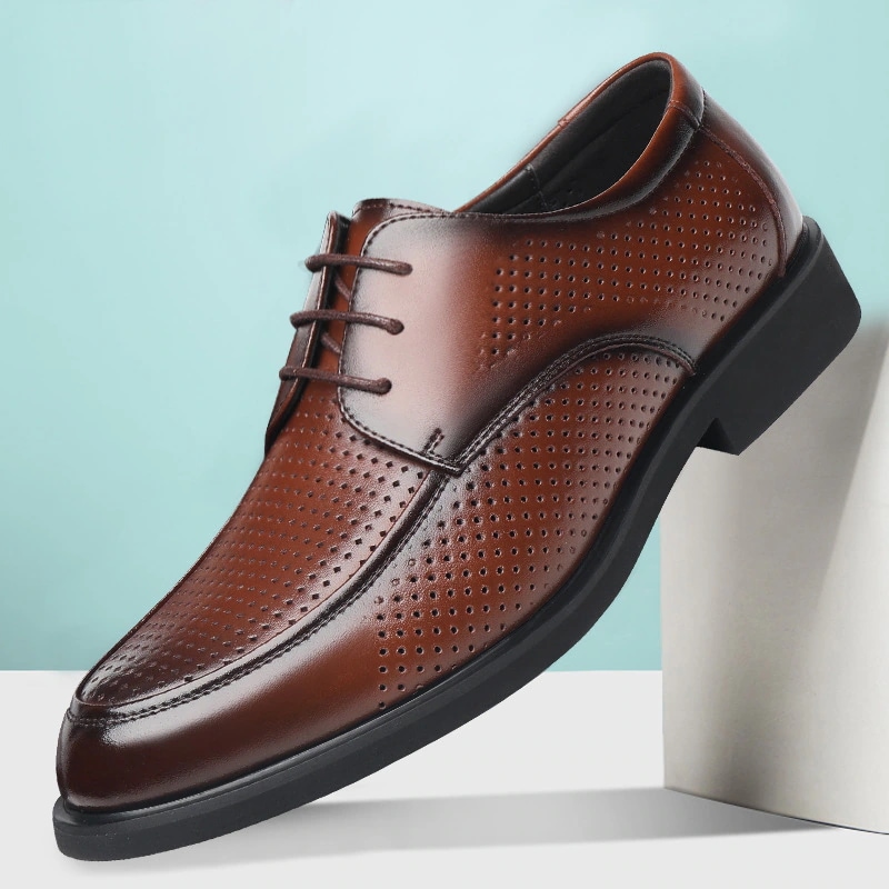 ビジネス中空レザーシューズメンズ英国スタイル牛革スーツソフトソールフォーマルメンズシューズベストマンウェディングシューズ