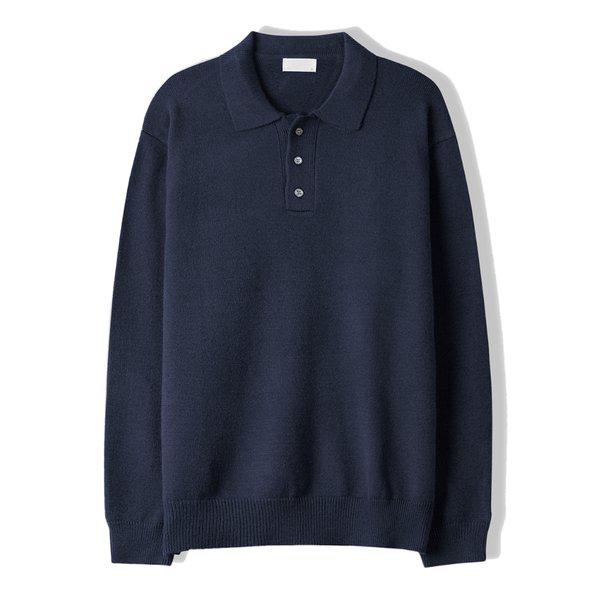 メンズベンコーシングルボタンカラーネックニット SG-KN-Q033-ディープグリーン