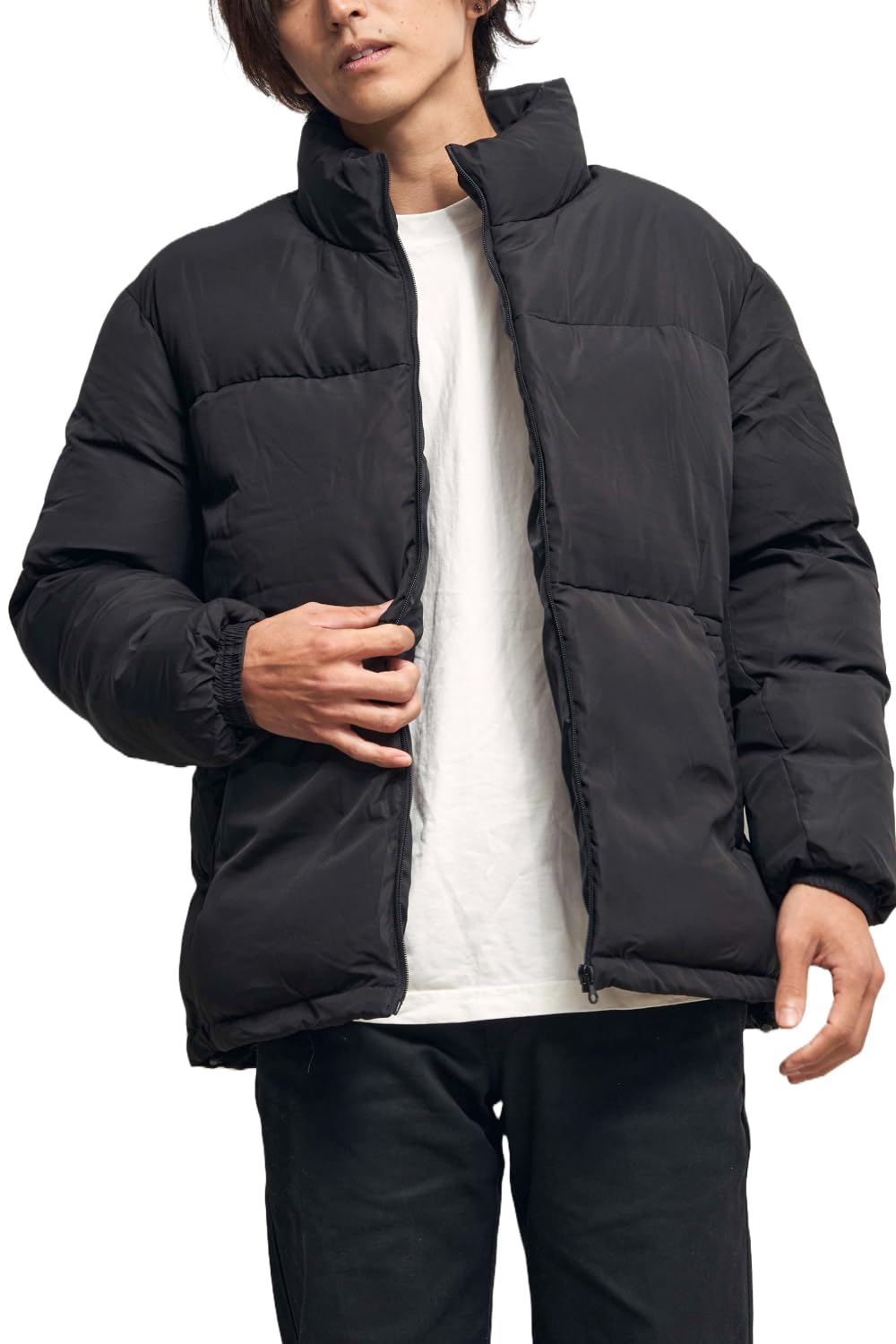 [GRADE] エコダウンジャケット メンズ オーバーサイズ 中綿ダウン 【極暖エコダウン】 防寒 厚手 大きめ (S, ブラック)