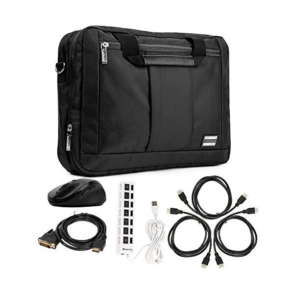 Vangoddy 3 in 1 Black Bag USB Mouse 3 HDMI Cables and DVI Dual Link 7 Port USB for Lenovo Laptops 10